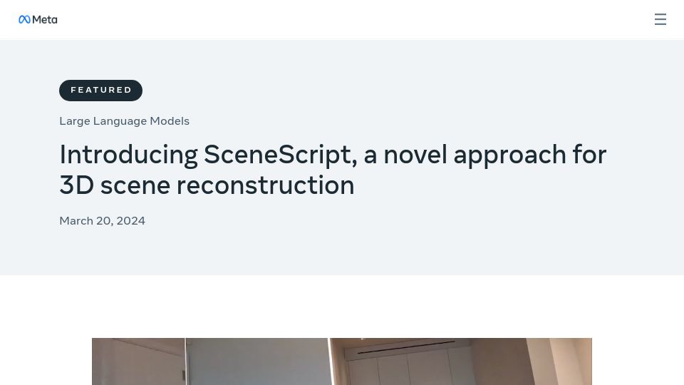 Screenshot of ai.meta.com: SceneScript, a novel approach for 3D scene reconstruction