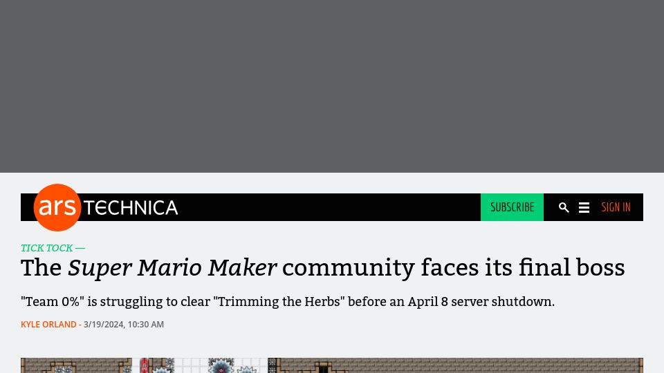Screenshot of arstechnica.com: The Super Mario Maker community faces its final boss