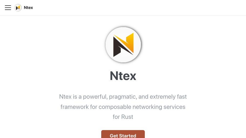 Screenshot of ntex.rs: Ntex: Powerful, pragmatic, fast framework for composable networking services