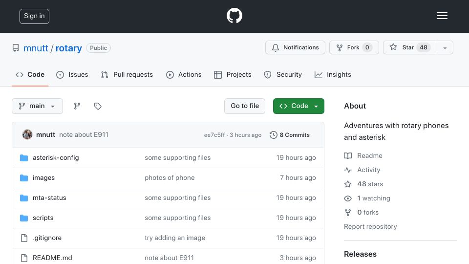 Screenshot of github.com: Show HN: Rotary Phone Project