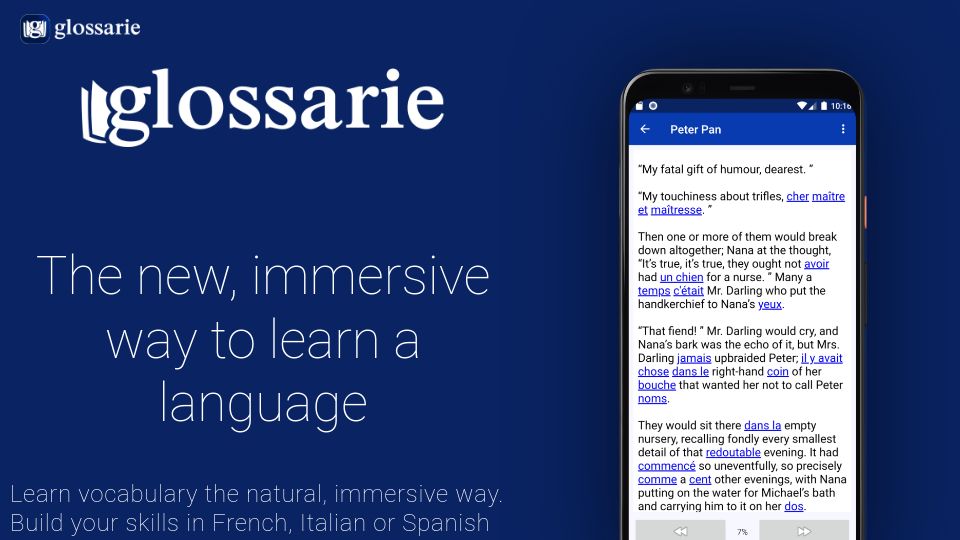 Screenshot of glossarie.app: Show HN: Glossarie – a new, immersive way to learn a language
