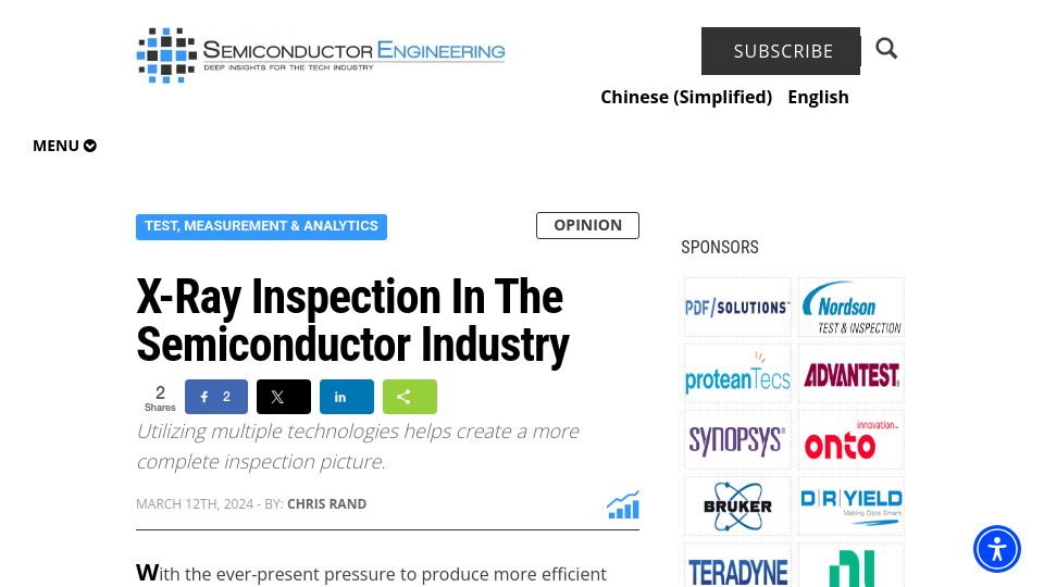 Screenshot of semiengineering.com: X-Ray Inspection in the Semiconductor Industry