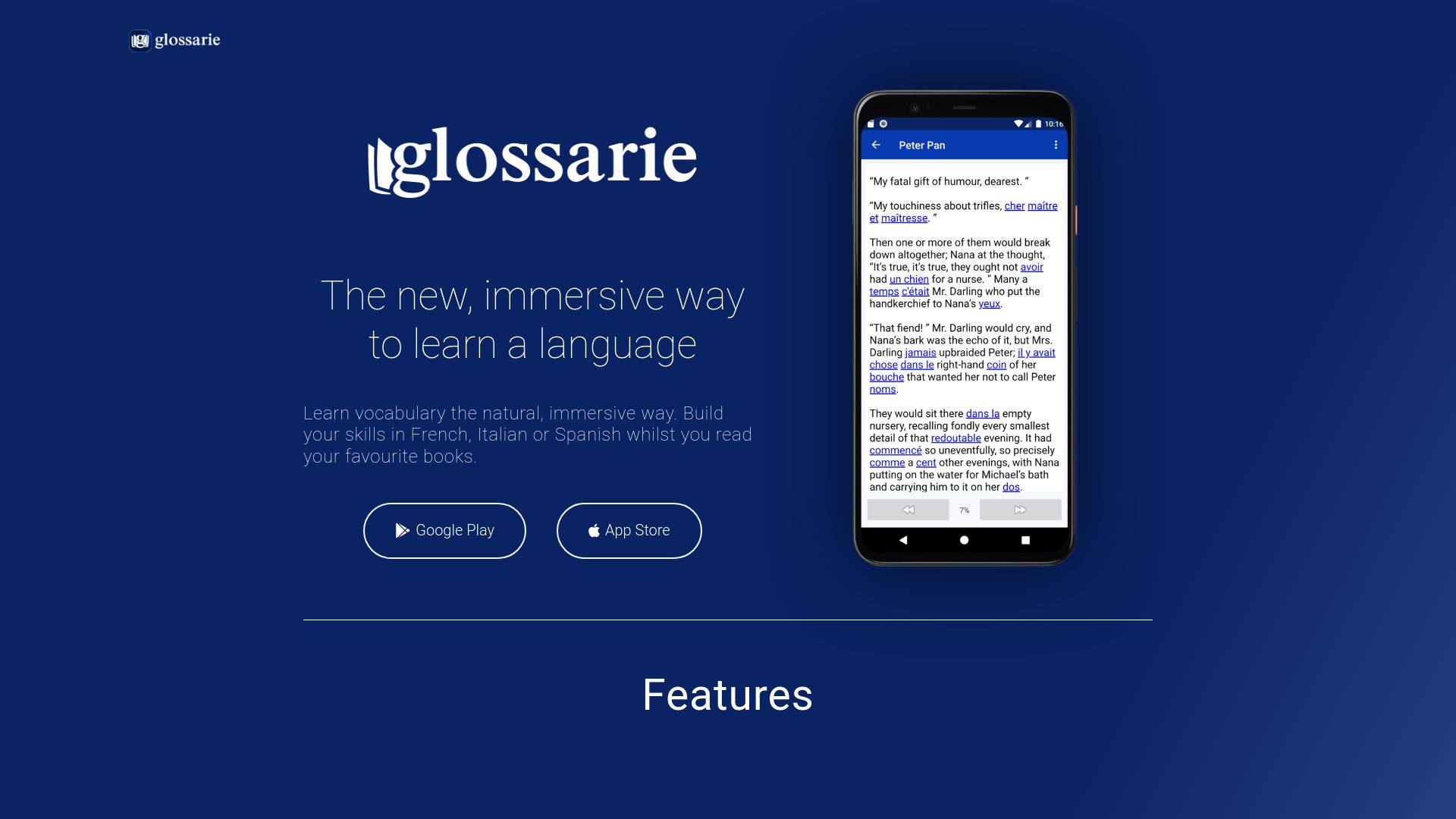 Screenshot of glossarie.app: Show HN: Glossarie – a new, immersive way to learn a language