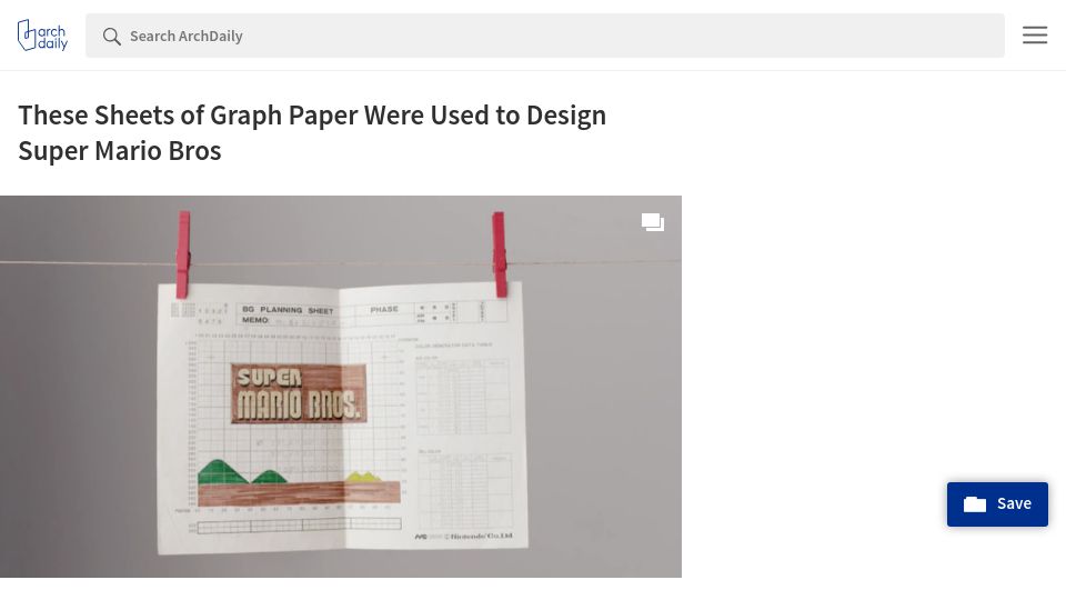 Screenshot of archdaily.com: Sheets of Graph Paper Were Used to Design Super Mario Bros