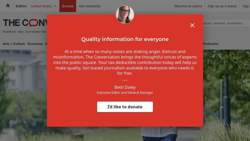 Screenshot of theconversation.com: Only walking for exercise?