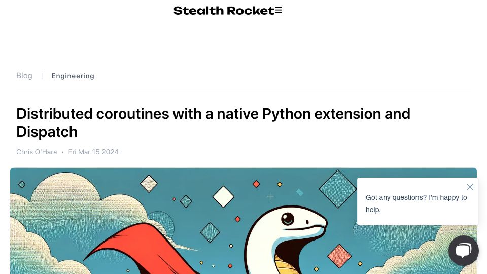 Screenshot of stealthrocket.tech: Distributed coroutines with a native Python extension and Dispatch