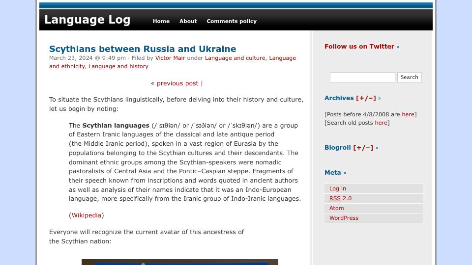 Screenshot of languagelog.ldc.upenn.edu: Scythians Between Russia and Ukraine