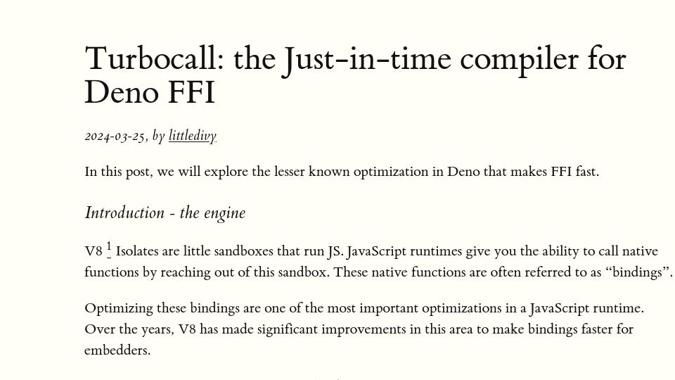 Screenshot of divy.work: Turbocall – Just-in-time compiler for Deno FFI