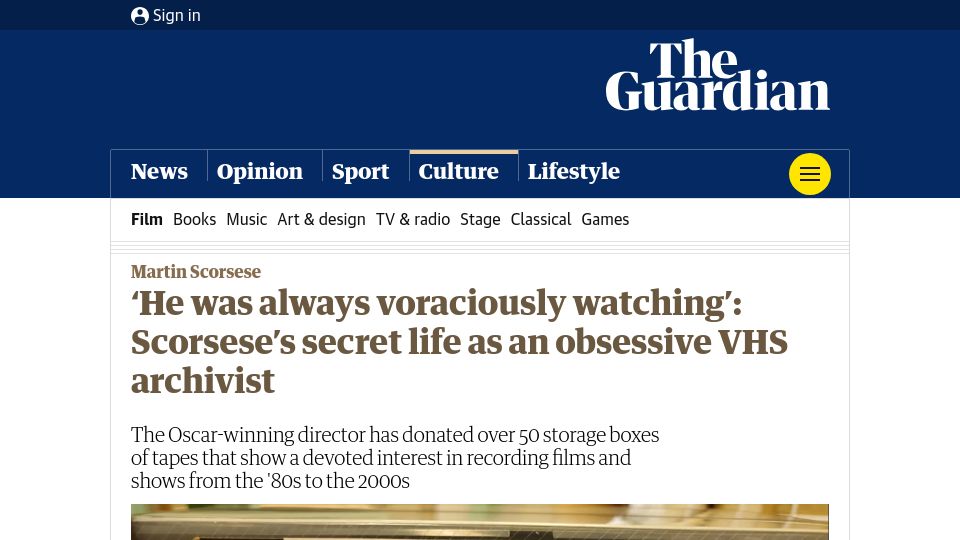 Screenshot of theguardian.com: Martin Scorsese's secret life as an obsessive VHS archivist
