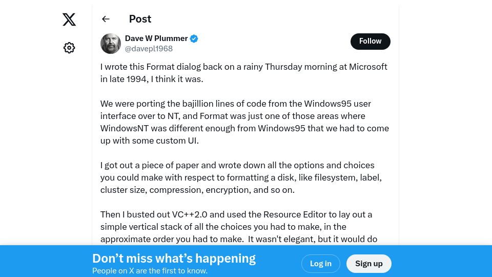Screenshot of twitter.com: The Format Dialog in Windows NT