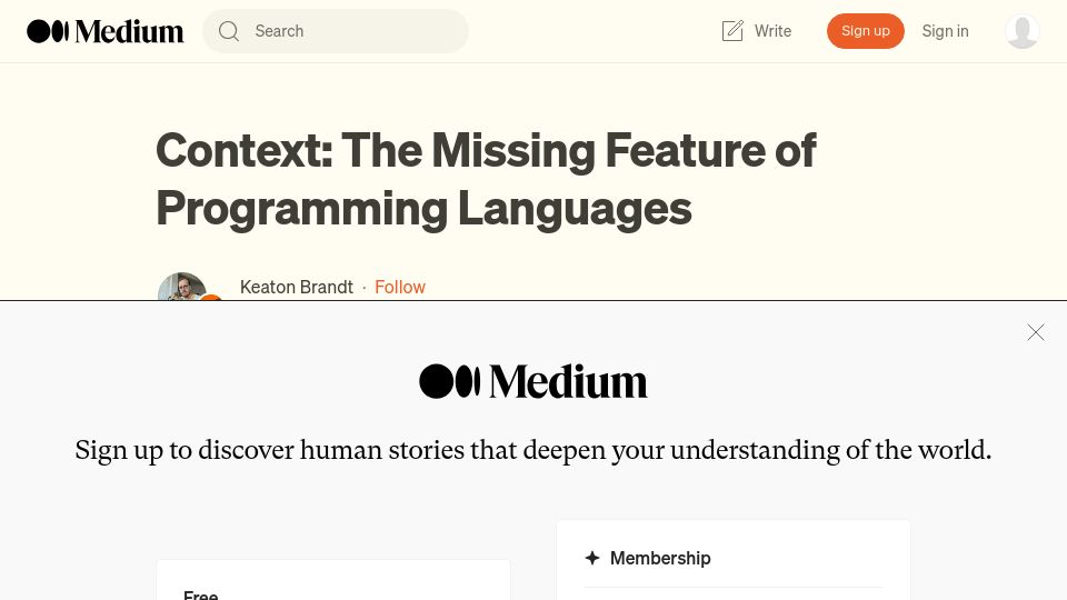 Screenshot of medium.com: Context: The Missing Feature of Programming Languages