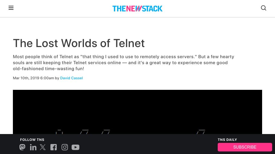 Screenshot of thenewstack.io: The Lost Worlds of Telnet (2019)