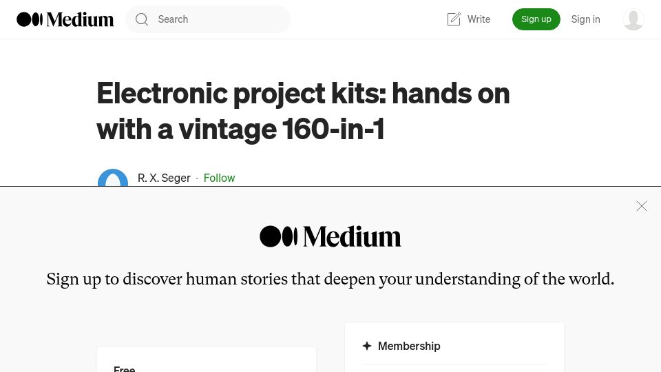 Screenshot of medium.com: Electronic project kits: hands on with a vintage 160-in-1 (2016)
