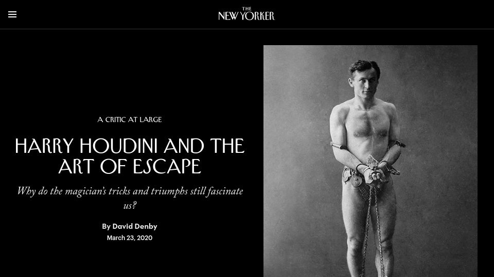 Screenshot of newyorker.com: Houdini and the Art of Escape (2020)