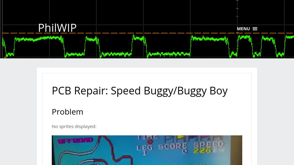 Screenshot of philwip.com: Repairing a buggy board arcade machine