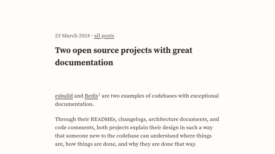 Screenshot of johnjago.com: Two open source projects with great architecture documentation