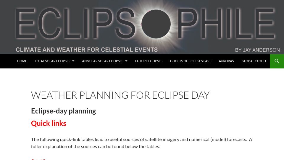 Screenshot of eclipsophile.com: Weather Planning for Eclipse Day