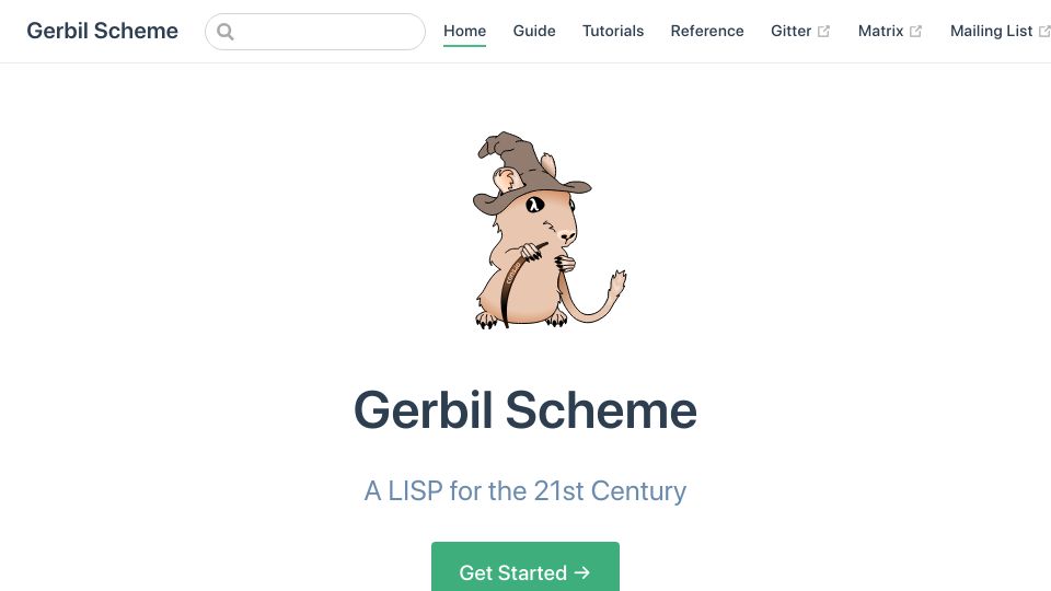 Screenshot of cons.io: Gerbil Scheme – A Lisp for the 21st Century