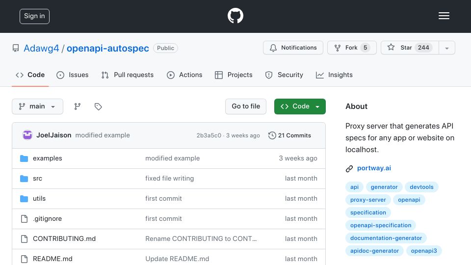 Screenshot of github.com: Show HN: Auto-generate an OpenAPI spec by listening to localhost