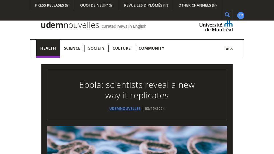 Screenshot of nouvelles.umontreal.ca: A new way Ebola replicates