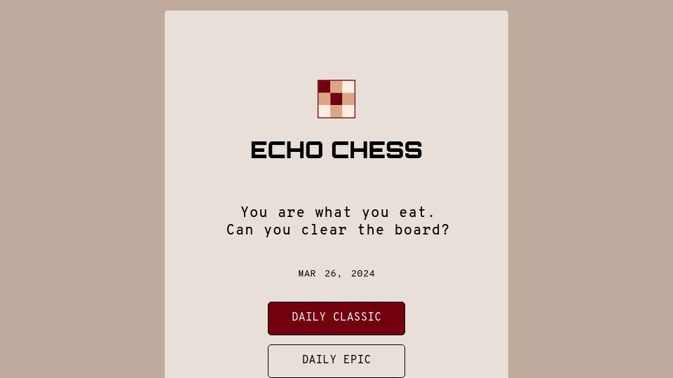 Screenshot of echochess.com: Chess puzzle, but you are what you capture