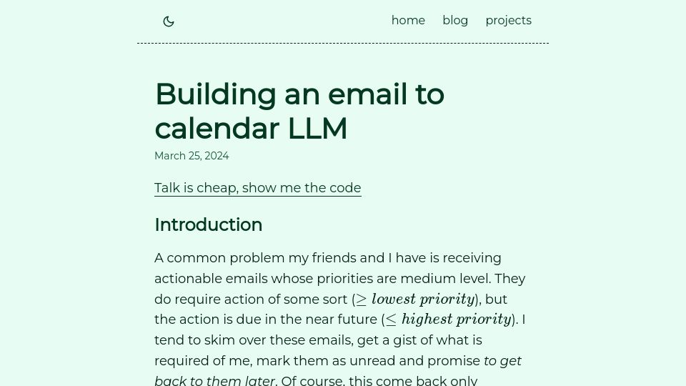 Screenshot of ngacho.com: Building an email-to-calendar LLM