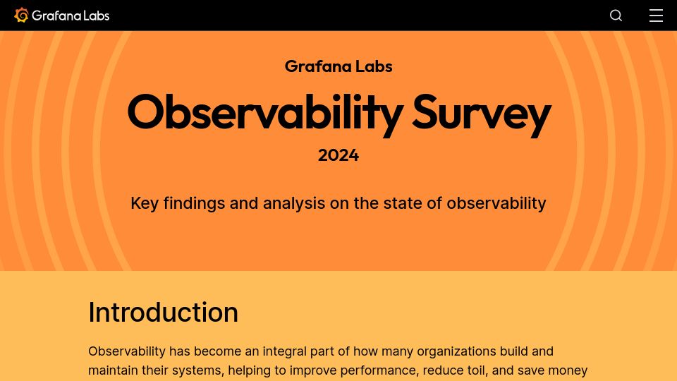 Screenshot of grafana.com: Grafana Labs Observability Survey 2024