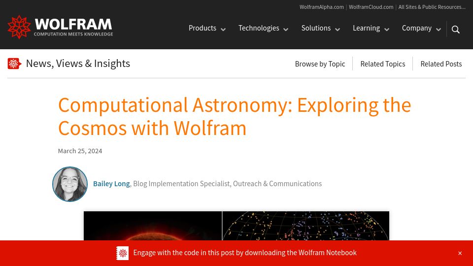 Screenshot of blog.wolfram.com: Computational Astronomy: Exploring the Cosmos with Wolfram
