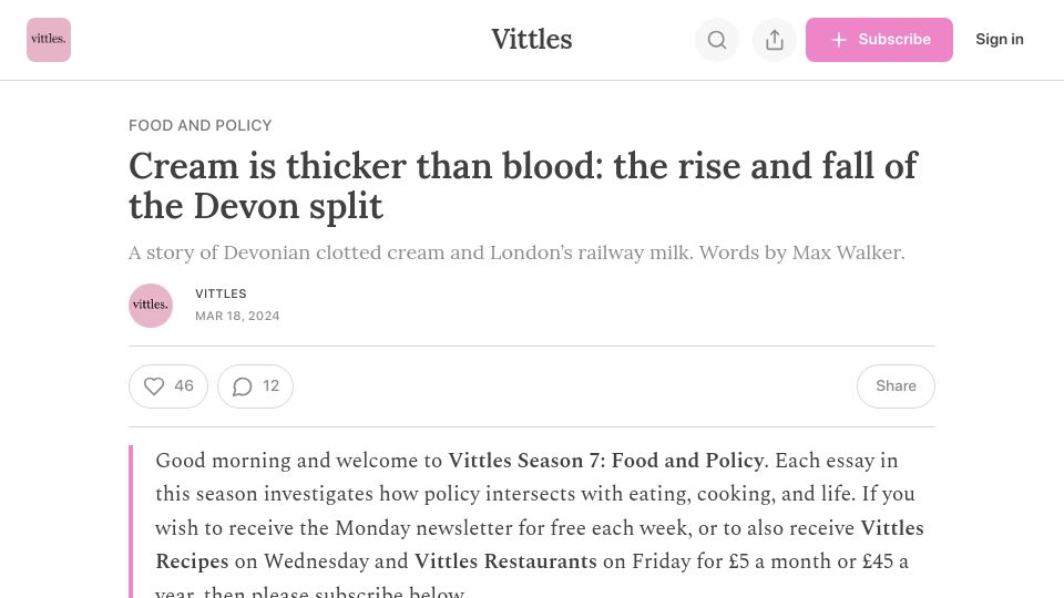 Screenshot of vittlesmagazine.com: Cream is thicker than blood: the rise and fall of the Devon split