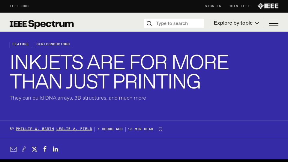 Screenshot of spectrum.ieee.org: Inkjets are for more than just printing