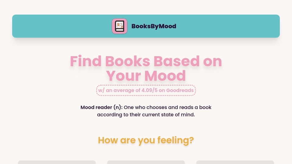 Screenshot of booksbymood.com: Show HN: I made a books recommendation app based on your mood