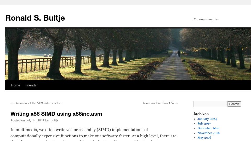 Screenshot of blogs.gnome.org: Writing x86 SIMD using x86inc.asm (2017)