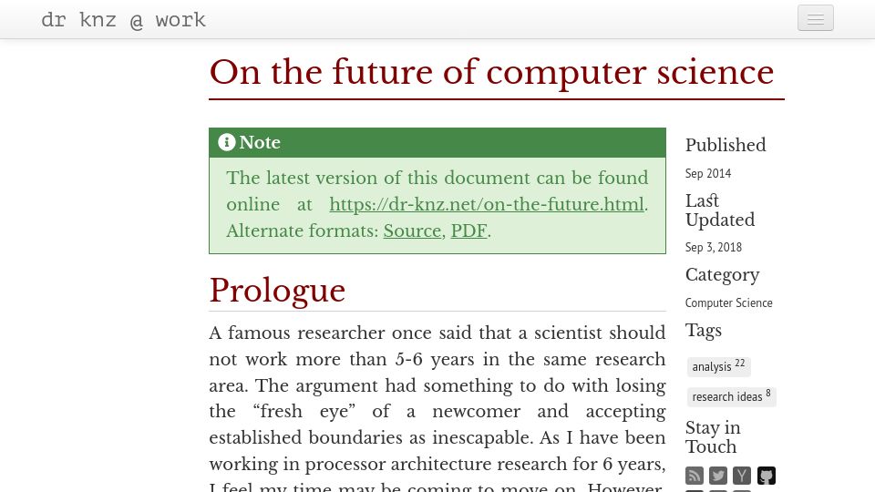 Screenshot of dr-knz.net: The Future of Computer Science (2018)