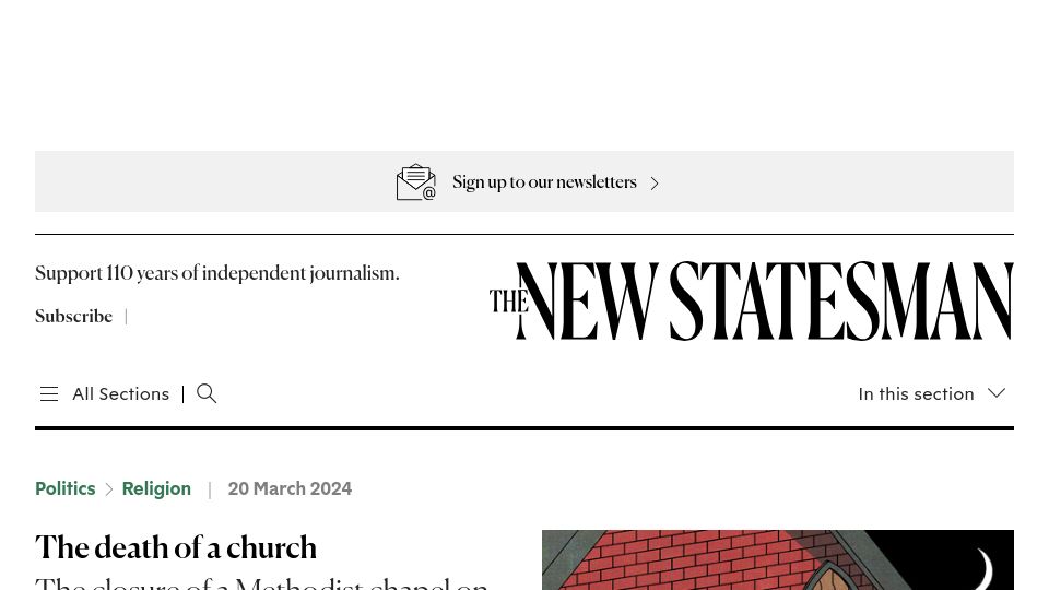 Screenshot of newstatesman.com: The closure of a Methodist chapel on Tyneside
