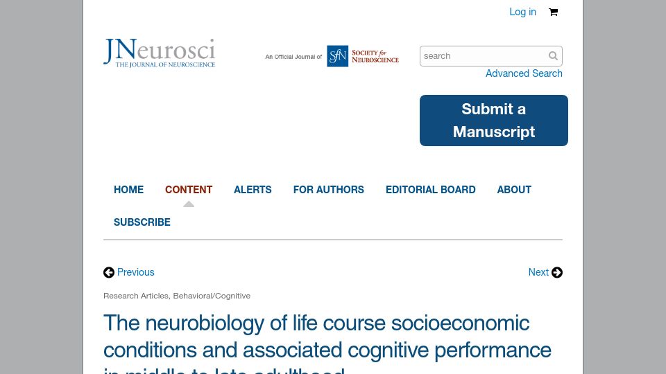Screenshot of jneurosci.org: Lifelong Disadvantage: How Socioeconomics Affect Brain Function