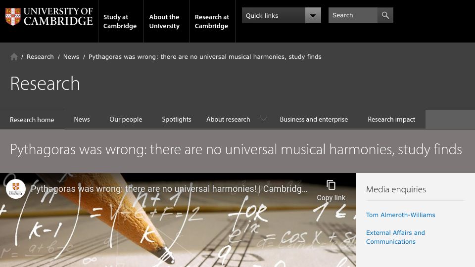 Screenshot of cam.ac.uk: We do not prefer chords to be perfectly in mathematical ratios: study