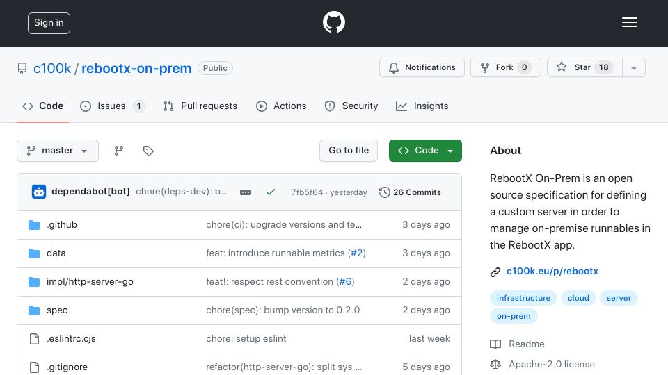 Screenshot of github.com: Show HN: Manage on-prem servers from my smartphone