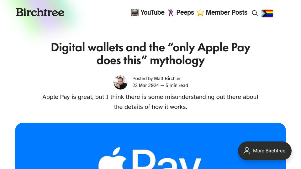 Screenshot of birchtree.me: Misunderstanding about the details of how Apply Pay works