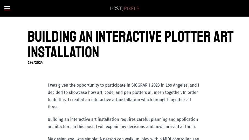 Screenshot of lostpixels.io: Show HN: I built an interactive plotter art exhibit for SIGGRAPH