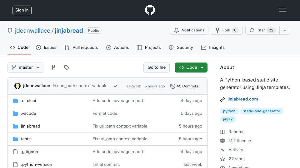 Screenshot of github.com: Show HN: A static site generator that prettifies the output HTML