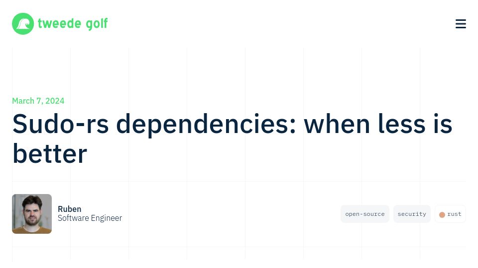Screenshot of tweedegolf.nl: Sudo-rs dependencies: when less is better