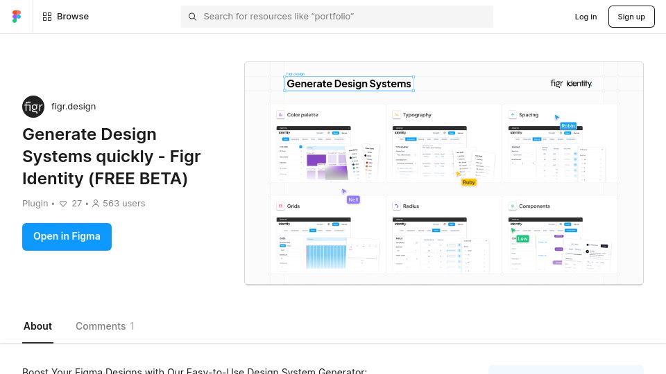 Screenshot of figma.com: Show HN: Figr Identity – Generate Design Systems in Figma Instantly