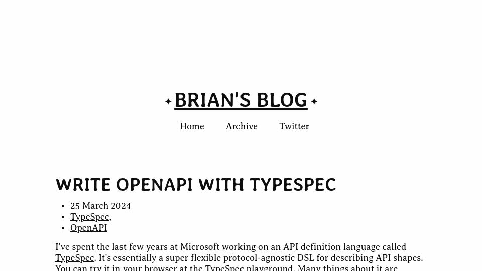 Screenshot of blog.trl.sn: Write OpenAPI with TypeSpec