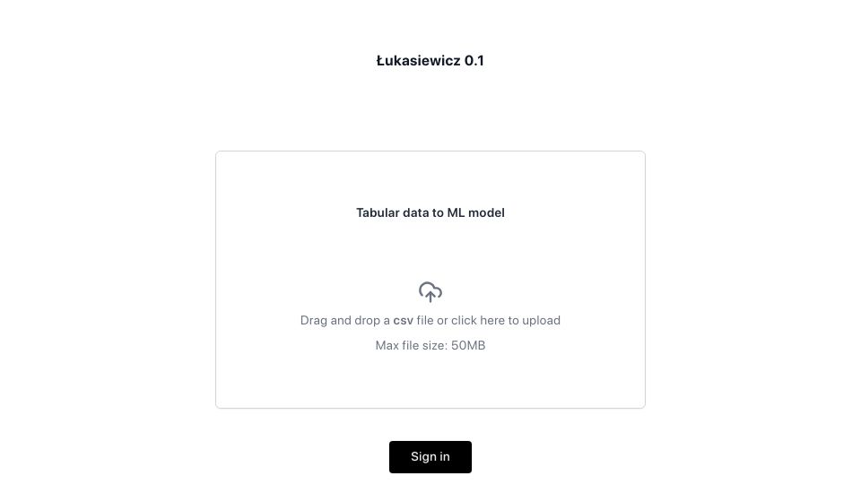 Screenshot of lukasiewicz.tmlc.pl: Show HN: Upload a CSV file, get a Machine Learning model in 1 minute