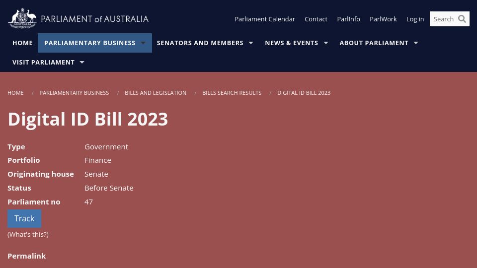 Screenshot of aph.gov.au: Australian Digital ID Bill to be passed without debate