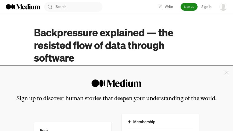 Screenshot of medium.com: Backpressure explained – the resisted flow of data through software (2019)