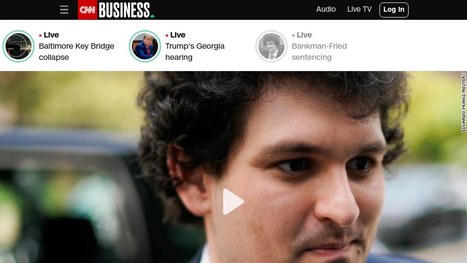 Screenshot of cnn.com: Sam Bankman-Fried sentenced to 25 years in prison
