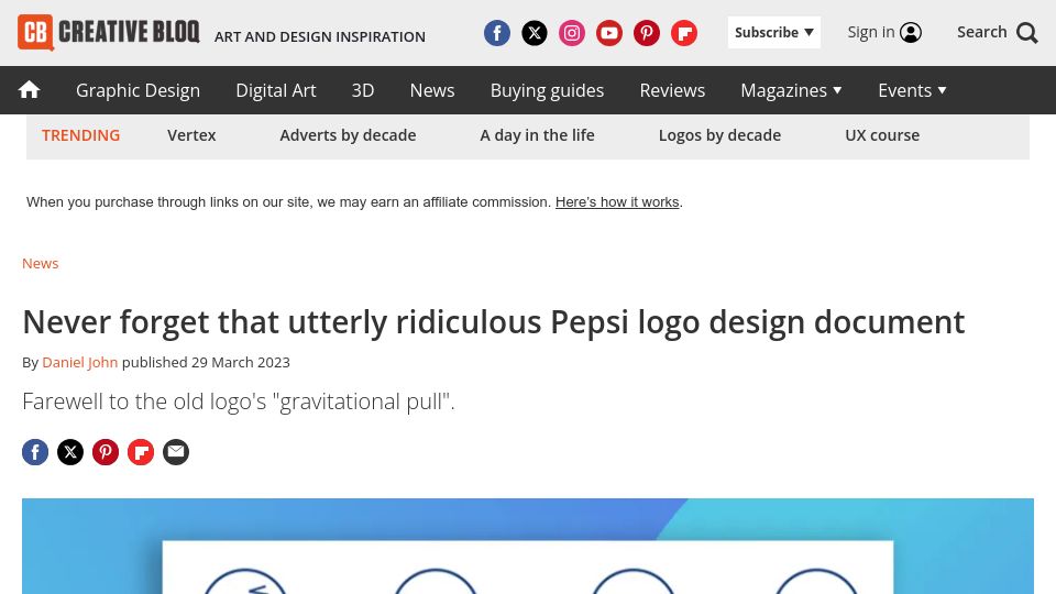 Screenshot of creativebloq.com: Never forget that utterly ridiculous Pepsi logo design document (2023)