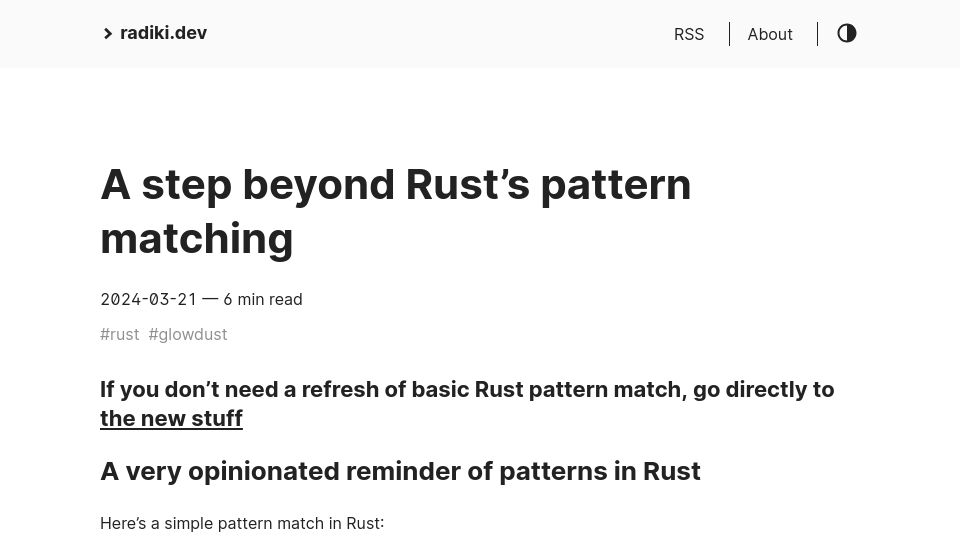 Screenshot of radiki.dev: A step beyond Rust's pattern matching