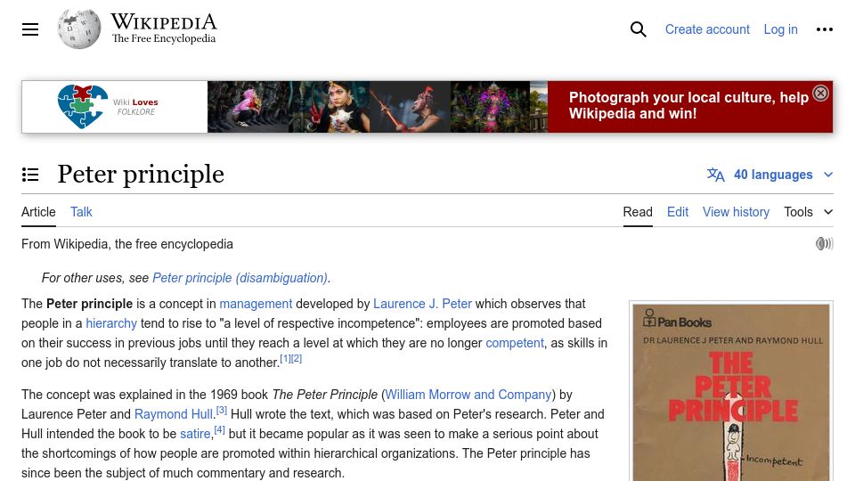 Screenshot of en.wikipedia.org: Peter principle